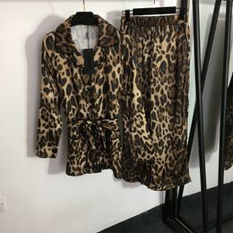 Damen Seidenbluse, weites Bein, Hose, Freizeit, hohe Taille, Hose, Leopard, Langarm, Oberteil, Hose, Nachtwäsche-Set