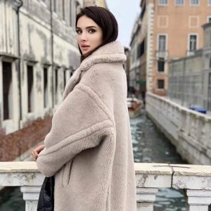 Lady Luxury Natural Fur Teddy Coats Real Wool Alpaca overjas winter dik warme vrouwen jassen s7480a