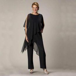 Lady Mom Casual Summer Wear for Women Black Mother of the Bride Pant Suits Ladies Chiffon Wedding Party Avond Set Set 270p