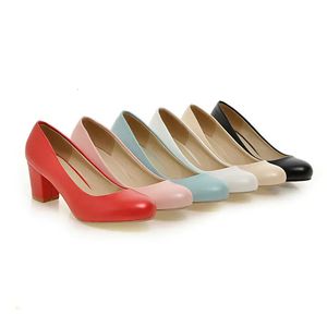 Dame Parelmoer Pumps Effen Eenvoudige Vierkante Hakken Schoenen Ronde Neus Grote maten 34-43 Blauw Rood Zapatos De Mujer Goed gemaakte instappers 240304