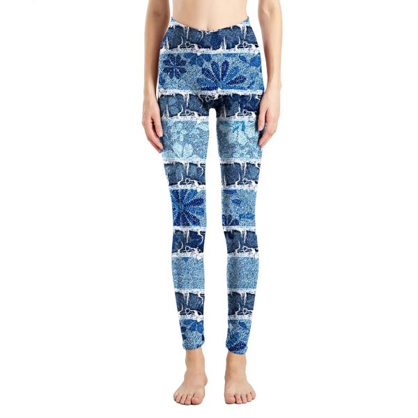 Leggings en Denim imprimé sans couture pour femmes, pantalon de Fitness extensible, Imitation Jean Slim