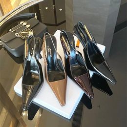 Lady Prom Dress Dance Même Designer Chaussure À Talons Hauts Lee Miroir En Cuir Slingback Pompe Femmes Noir Marron Blanc Prad Brossé Triangle Homme Augmenter Chaussures