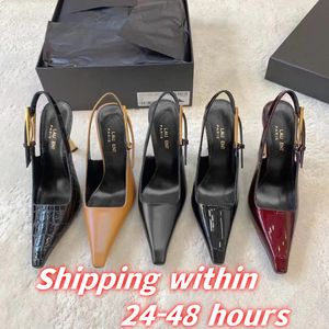 Dame Prom Dress Femme Talons Black Patent Leather Points Pumps Slingback Pumps Stiletto Talons Sandales 7-9CM DES BOURRES DESSONNES FEMANS