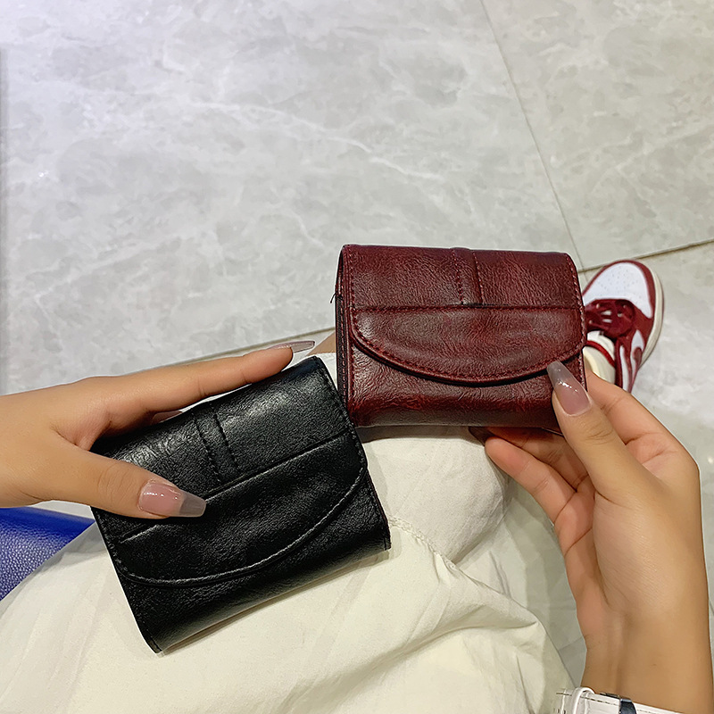 Lady PU leather square purse small vintage style women short organ card clip wallet Storage ID bag Z5848