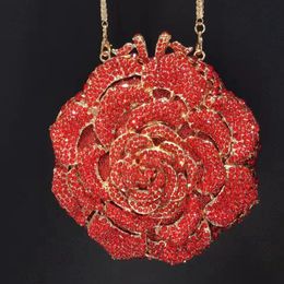 Lady rouge couleur diamant fleur pochette sac à main femmes cristal sacs de soirée minaudière sac de mariage dîner strass sacs à main 240130