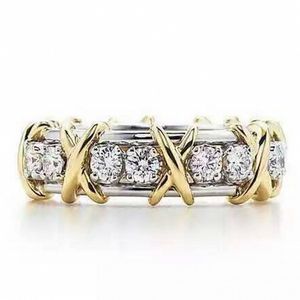Dame 925 Sterling Zilver Tanzanite Paar ringen Geel Gouden Kruis Eeuwige Band Trouwring voor Vrouwen Merk Sieraden maat 5-12