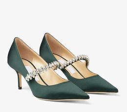 Lady's Mid Heels Jurk Sandaalpompen Officale schoenen Aurelie Bing Pump 65 mm Patent Leather Pointe met Crystal Strap Luxury Designer Woman Hoge Heels