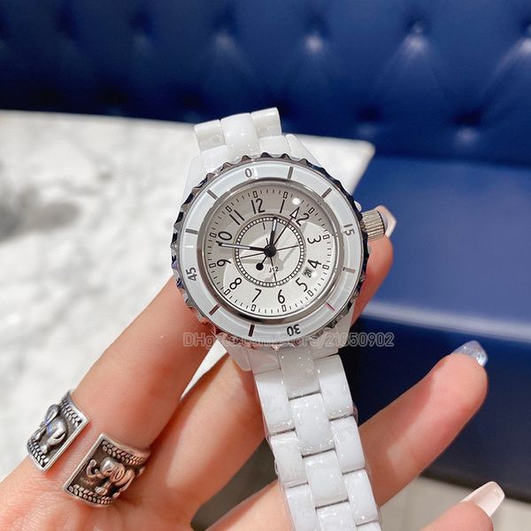Montres à quartz pour femmes, en céramique blanche, cristal saphir, cadran en diamant, 33mm H5698, montre pour dames, montres à la mode, montre-bracelet de styliste