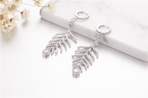 Lady's solide feuille 925 boucles d'oreilles en argent Sterling pavé complet SONA diamant boucles d'oreilles bijoux de mariage de luxe pour les femmes cadeau filles