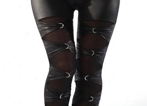 LEDY SEXY PUNK ROCK METAL LEGGING Gothic Lace Up Night Bar Club Ring Legging Fake Leather Riveet Pant73718931761399