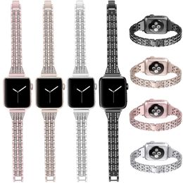 Señora delgada elegante Bling va con pulsera de eslabones de joyería correas de reloj de acero pulsera para Apple Watch Series 7 6 5 4 tamaño 42 44 45 38 40 41mm
