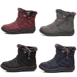 Bottes de neige avec fermeture éclair latérale pour femmes, chaussures en coton léger, noires, rouges, bleues, grises, baskets de sports de plein air pour l'hiver