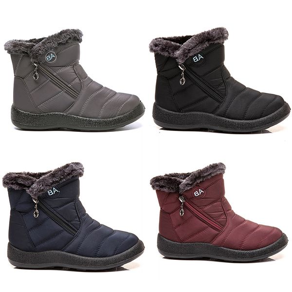 Bottes de neige pour femmes, chaussures en coton léger avec fermeture éclair latérale, baskets de sport d'hiver, noires, rouges, bleues et grises