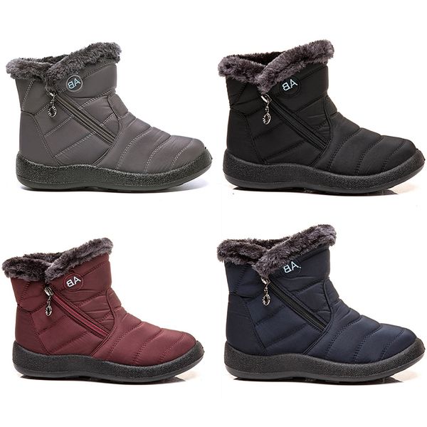 Bottes de neige avec fermeture éclair latérale pour femme, chaussures légères en coton, noir, rouge, bleu, gris, baskets de sport de plein air pour l'hiver