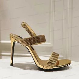 Lady Stiletto Sandals pumps Rhinestone enkelriem lederen buitenzool feestavond schoenen vrouwen luxe ontwerpers High Heel Factory Footwear 35-42 met doos