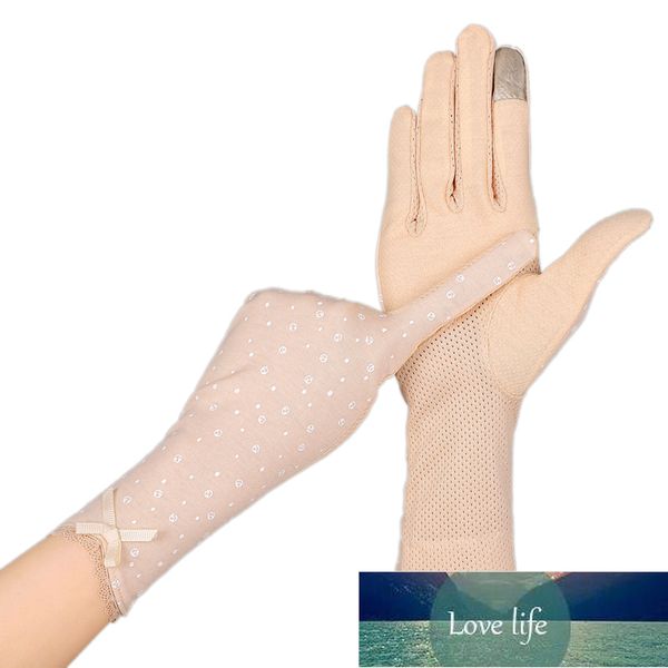 Dame été coton mi-longs gants cyclisme impression Dot UV écran tactile anti-dérapant crème solaire respirant conduite gants pour femmes
