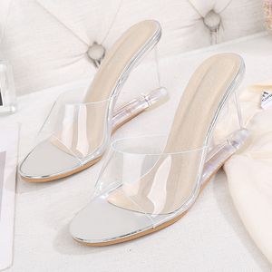 Dame sueur robe de soirée de mariage chaussures femmes sandales bout ouvert chaussures à semelles compensées Sexy cristal talons tenue décontractée fête Transparent J2023