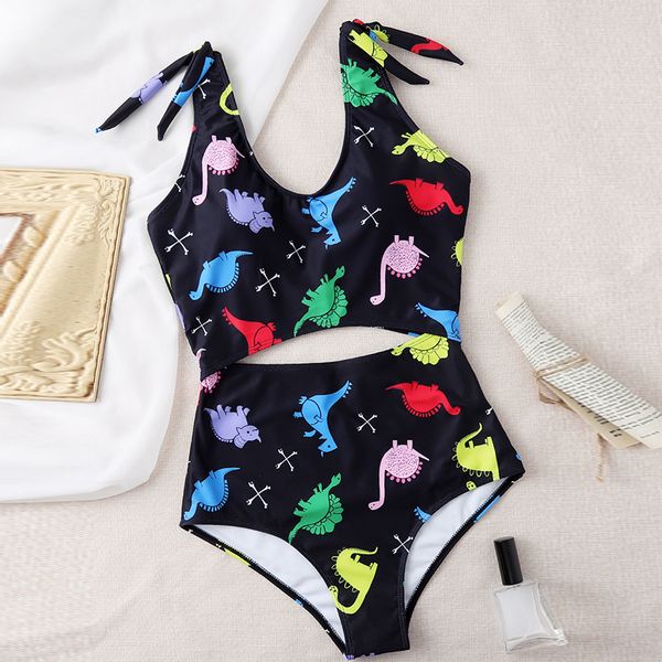 Traje de baño de señora con estampado animal, Espalda descubierta, Sexy, con lazo en la espalda, estampado recortado, ropa de playa con hombros descubiertos, trajes de baño de una pieza, traje de baño ajustado