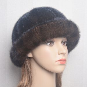 Bonnet Vintage pour femme, chapeau chaud d'hiver en fourrure de vison véritable, style Hip Hop, sans bords