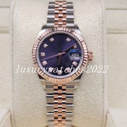 Montre Femme 31 mm Or Rose Deux Tons Vert Violet Cadran Diamant Échelle de Temps Dames Jubilé Mécanique Acier Inoxydable 904l Montres Femme