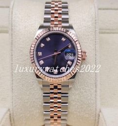 Lady Watch Women039s 31 mm Rose Gold Two Tone Green Purple Dial Diamond Time Scale Ladies Jubilee Mechanical 904L STEE inoxidable STEE2083176