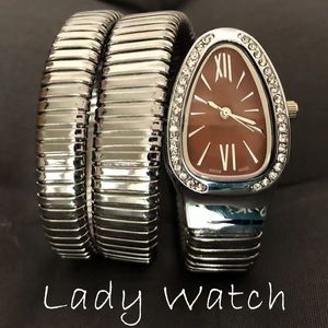 Lady Horloges Silver Watchstrap Snake Luxe dameswatch Personaliseer polshorloge 32 mm legering glazen spiegel Kwartsbeweging Casual Fashion Gift Watches