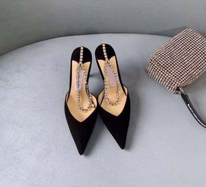 Dame trouwjurk sandaal hoge hakken zwarte suede stiletto satijnen pompen met kristal verfraaiing lente zomer sandalen luxe designer schoenen