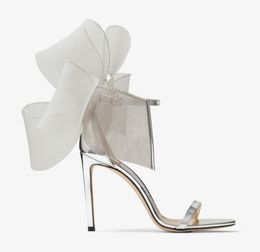 dame robe de mariée sandale femmes talons hauts Aveline 100mm talon Mesh Bows Open Toes Sling Back Sandales Designer de luxe avec boîte EU35-43