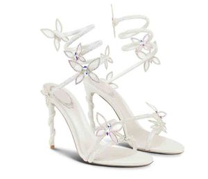 Dame robe de soirée de mariage mariée sandale strass blanc bijou talon MARGOT papillon cheville wrap talon designers de luxe super femmes chaussures strass serpent à talons