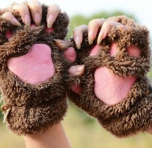 Lady Winter Fingerless Gloves Mittens Fluffy Bear Cat Plush Paw Claw Half Finger Glove Soft Half Covered Women Female sports cycling Gloves