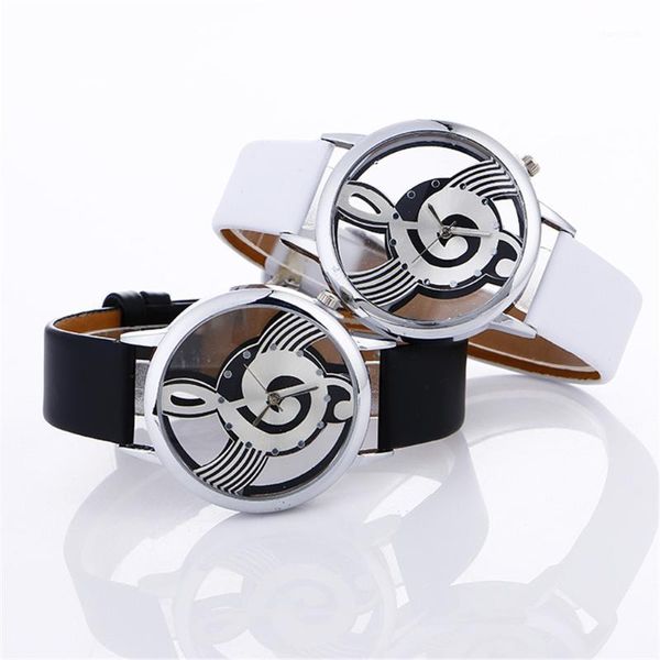 Relojes de pulsera Lady Womans Relojes de pulsera Simple Casual grabado Hueco con estilo Musical Tabure pintado Pulsera de cuero relojes1