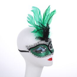 Dame Femmes Plume Masque Vert Costume Party Ball Bar Décoration Mystérieuse Anniversaire De Mariage