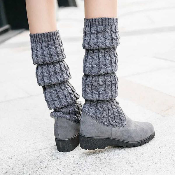 Dame femmes chaussette Bottes printemps automne cuissardes femme tricot tissage laine longue botte sur genou élastique Bottes compensées Bottes