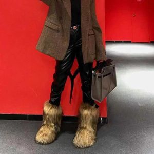 Lady y2k – Bottes de neige d'hiver pour femme, chaussures de luxe en fausse fourrure de renard, à la mode, en peluche, à plateforme chaude