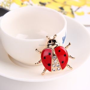 Coccinelle broche broches cristal émail insecte coccinelle épinglettes Corsage mode bijoux pour hommes femmes cadeau livraison directe