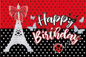Deckbug anniversaire toile de fond rouge et noir décorations de fête de paillettes Photoshoot pour bébés filles enfants Bannière Banner Eiffel Tower Bow Decor
