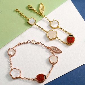 Bracelet coccinelle de styliste, chaîne, trèfle à quatre feuilles, Motifs floraux, bijoux cadeau pour femmes