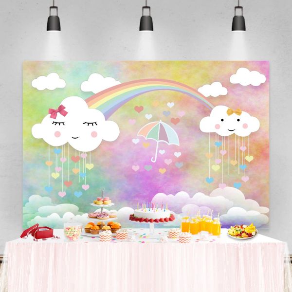 LaeAcco Backnand Party Boll de fête Sky Clouds Rainbow Stars Balloons Kids New-Born Photography Horizons Baby Shower Photocall