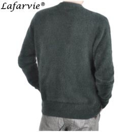 Lafarvie Mode Vison Cachemire Mélangé Hommes Pull Tricoté Automne Hiver Hors Vente Standard Solide Pull À Manches Longues O-Cou 201203