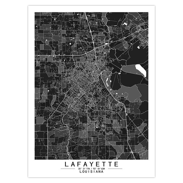 Lafayette Louisiana America Uas Color World City Map Abstract Toile peintures Mur Art Print Picture Image Home Decor