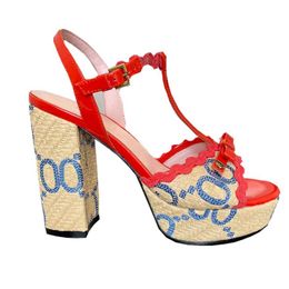 Lafite geweven sandalen luxe designer geklede schoenen geborduurde versiering enkelband platform sandalen 12cm hoge hakken damessandalen Danci bruiloft damesschoen