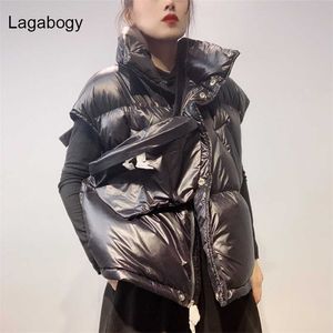 LagaBogy Automne Hiver Femmes Débutant Veste Veste Gilet Femme Court Court Court Chaud Coutant Tour à vent avec sac Outwear 211120