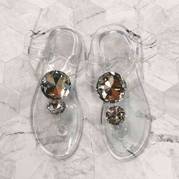 Lager Tamaño 42 Sandalias de verano Mujeres Explosión Diamante Jelly Zapatos Sandalias femeninas Moda Zapatos transparentes Sandalias de playa planas Y220211