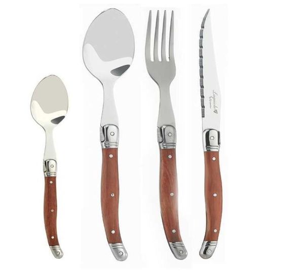 Laguiole Steak Knives Dinner Forks Table Spoon Mini Cake Cakepoon Wood Handle Couvreries Restauration Bar Table Voline en bois Y07025682521