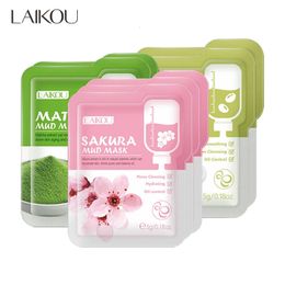 Laikou 7pcs Masque de boue Masque Mung Haring Matcha Cherry Blossoms Hydatrizing Oil Contrôle de la peau de beauté Soins 240517