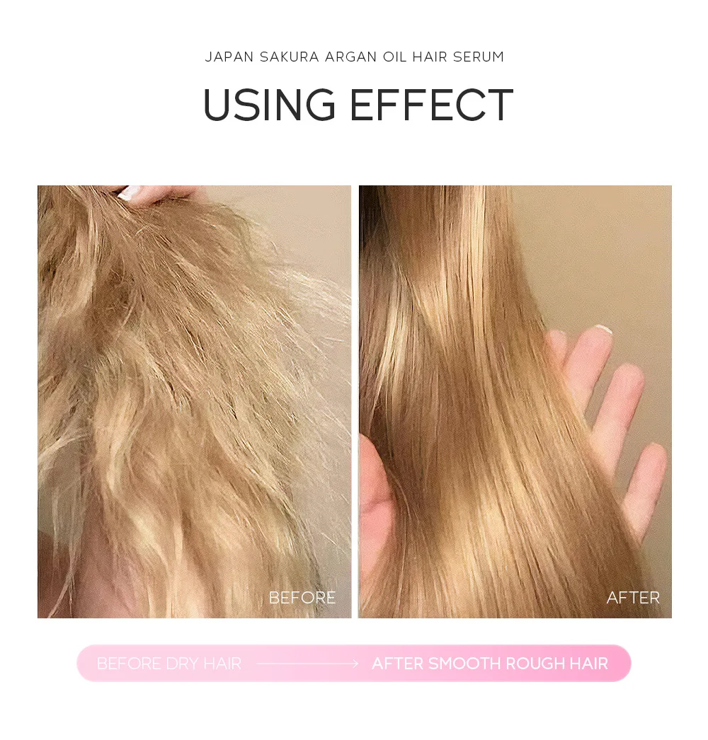 LAIKOU Cherry Blossoms Hair Essence Oil Moisturizer Brightening Smooth Nourishing Repair Damaged Hair Dry Split Ends