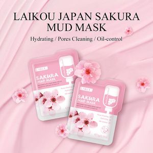 LAIKOU Japón Sakura mascarilla facial de barro paquetes faciales nocturnos piel limpia círculo oscuro hidratar el cuidado de la cara