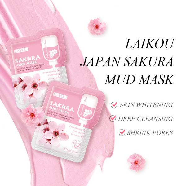 LAIKOU – masque Facial à la boue Sakura, nettoyage en profondeur, rétrécissement des Pores, hydratant, dissolvant de points noirs, crème pour le visage, soins pour la peau
