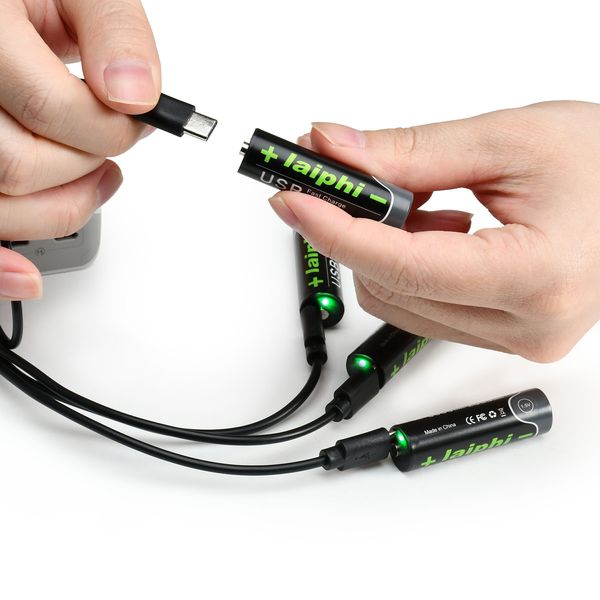 Laiphi 1.5V AA Batterie rechargeable Pile de lithium AA USB C 3000mwh Câble 4-en-1, jouets de jeu Camping Accessoires