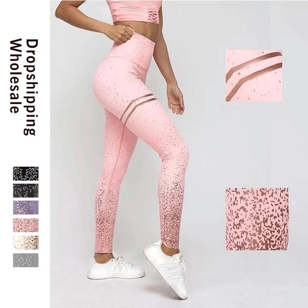 LAISIYI Femmes Leggings Non Transparent Métallique Feuille Imprimer Leggings Exercice Fitness Patchwork Push Up Femme Pantalon 201109